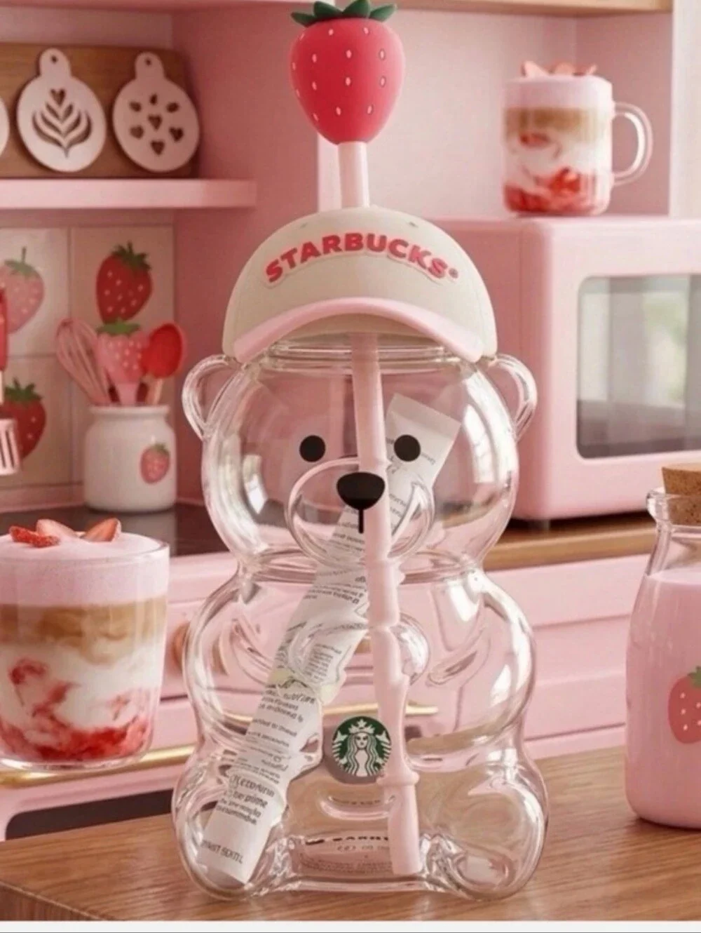 Starbucks 2026 Limited Bearista Strawberry Glass Tumbler (20oz)